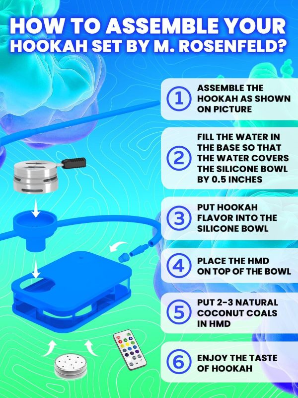 Royal Blue Hookah Set With Everything   Premium Small Hookah Set For Travel With Case   Blue Flat Hookah Hookah Set With Charcoal Holder & Coal Cover    Travel Hookah Set With Everything - Image 6