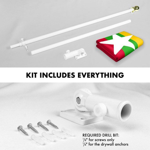 G128 Combo Pack: 6 Ft Tangle Free Spinning Flagpole (White) & Myanmar Flag 3x5 Ft Printed 150D Polyester, Brass Grommets (Flag Included) Aluminum Flag Pole - Image 2