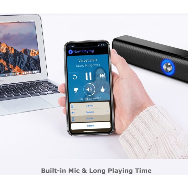 Adesso Xtream S6 Portable Bluetooth & Aux Sound Bar Speaker - 10W x 2 -Black - 3.5mm - Rechargeable Battery - Volume Control Knob - Wired/Wireless - Image 2