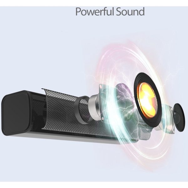 Adesso Xtream S6 Portable Bluetooth & Aux Sound Bar Speaker - 10W x 2 -Black - 3.5mm - Rechargeable Battery - Volume Control Knob - Wired/Wireless - Image 6
