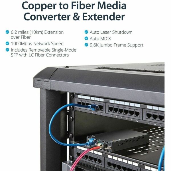 StarTech.com Gigabit Ethernet Copper-to-Fiber Media Converter - SM LC - 10 km - Ethernet Media Converter - GbE Converter - Image 2