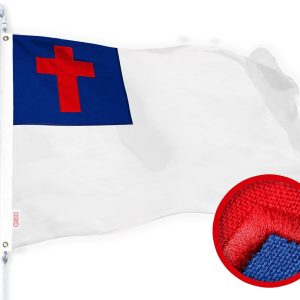 G128 Christian Flag | 4x6 Ft | StormFlyer Series Embroidered 220GSM Spun Polyester | Religious Flag, Embroidered Design, Indoor/Outdoor, Brass Grommets, Heavy Duty, All Weather