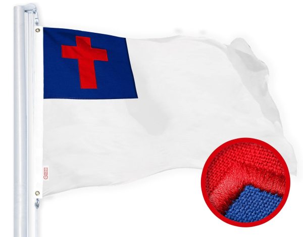 G128 Christian Flag | 4x6 Ft | StormFlyer Series Embroidered 220GSM Spun Polyester | Religious Flag, Embroidered Design, Indoor/Outdoor, Brass Grommets, Heavy Duty, All Weather