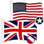 G128 Combo Pack: American USA Flag 3x5 Ft & United Kingdom UK Flag 3x5 Ft | Both ToughWeave Series Embroidered Polyester, Brass Grommets
