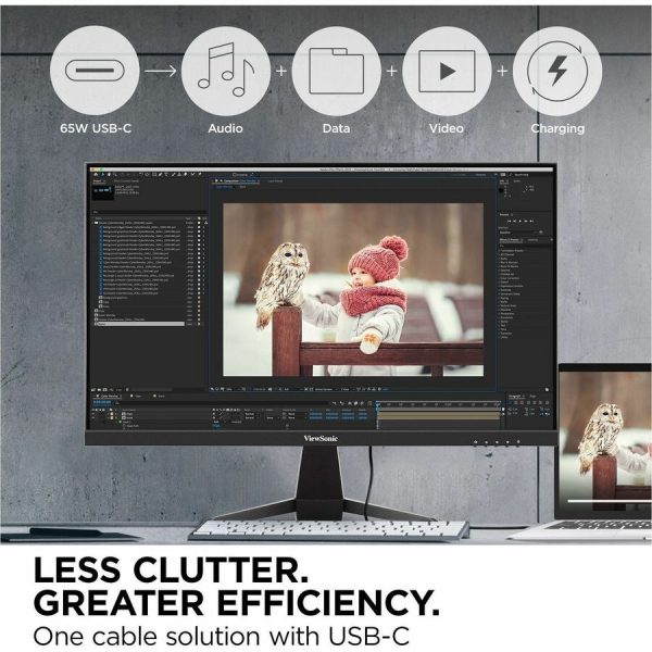 ViewSonic VX2467U 24 Inch 1080p Monitor with 65W USB C, Ultra-Thin Bezels, HDMI, and VGA input - Image 7