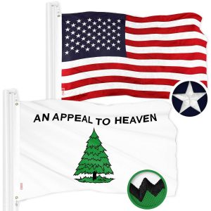 G128 Combo Pack: American USA Flag 3x5 Ft & An Appeal to Heaven Flag 3x5 Ft | Both ToughWeave Series Embroidered Polyester, Brass Grommets