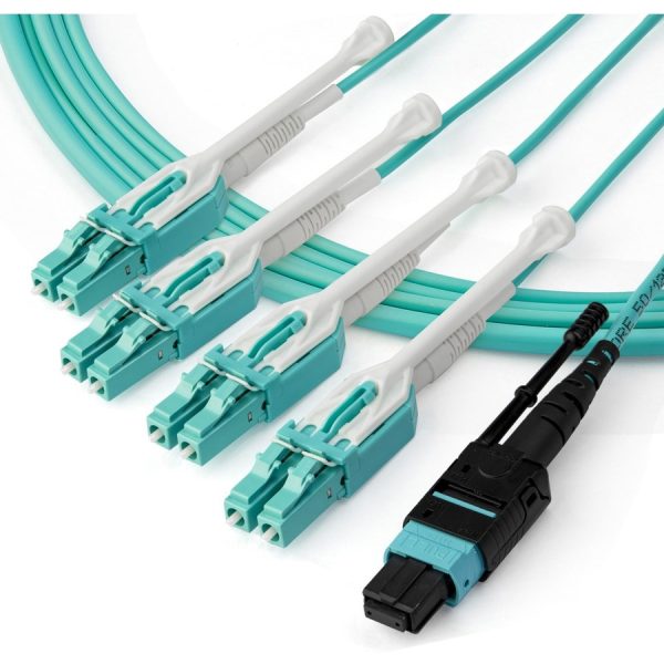 StarTech.com 1m (3ft) MTP(F)/PC to 4x LC/PC Duplex Breakout OM3 Multimode Fiber Optic Cable, 40G, Low Insertion Loss, Fiber Jumper Cord - Image 2