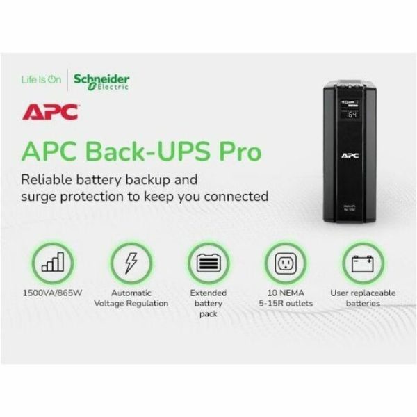 APC Back-UPS Pro, 1500VA/865W, Tower, 120V, 10x NEMA 5-15R outlets, AVR, LCD, User Replaceable Battery - Image 5