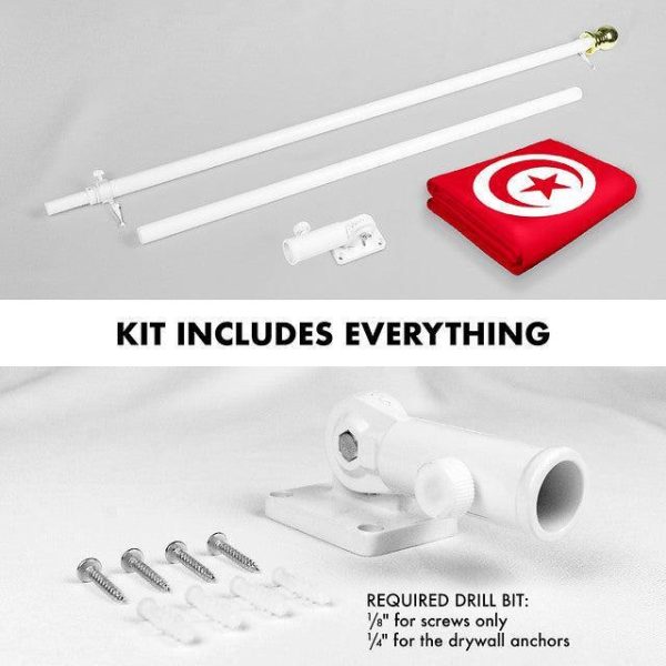 G128 Combo Pack: 6 Feet Tangle Free Spinning Flagpole (White) Tunisia Tunisian Flag 3x5 ft Printed 150D Brass Grommets (Flag Included) Aluminum Flag Pole - Image 2