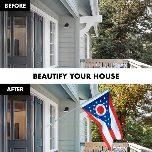 G128 Combo Pack: 5 Ft Tangle Free Aluminum Spinning Flagpole (Silver) & Ohio OH State Flag 2x3 Ft, ToughWeave Series Embroidered 300D Polyester | Pole with Flag Included - Image 3