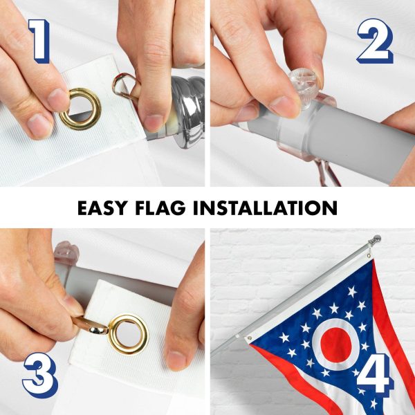 G128 Combo Pack: 5 Ft Tangle Free Aluminum Spinning Flagpole (Silver) & Ohio OH State Flag 2x3 Ft, ToughWeave Series Embroidered 300D Polyester | Pole with Flag Included - Image 7