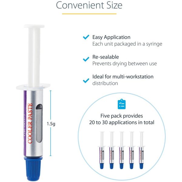 StarTech.com Thermal Paste, Pack of 5 Syringes (1.5g/ea), Metal Oxide Heat Sink Compound, CPU Paste - Image 10