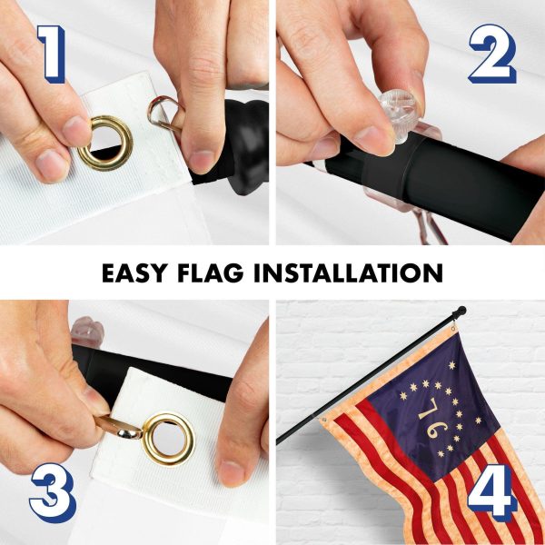 G128 Combo Pack: 6 Ft Tangle Free Aluminum Spinning Flagpole (Black) & Bennington 76 Tea-Stained Flag 3x5 Ft, ToughWeave Pro Series Embroidered 420D Polyester | Pole with Flag Included - Image 7