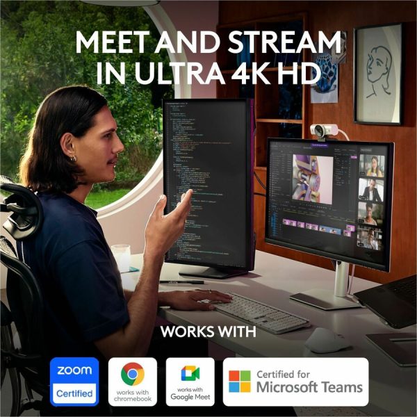 Logitech MX Brio Ultra HD 4K Collaboration and Streaming Webcam, 1080p at 60 FPS, Dual Noise Reducing Mics, Show Mode, USB-C, Webcam Cover, Works with Microsoft Teams, Zoom, Google Meet, Pale Gray - Image 2