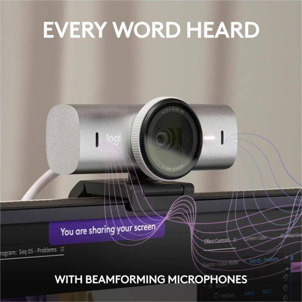 Logitech MX Brio Ultra HD 4K Collaboration and Streaming Webcam, 1080p at 60 FPS, Dual Noise Reducing Mics, Show Mode, USB-C, Webcam Cover, Works with Microsoft Teams, Zoom, Google Meet, Pale Gray - Image 4
