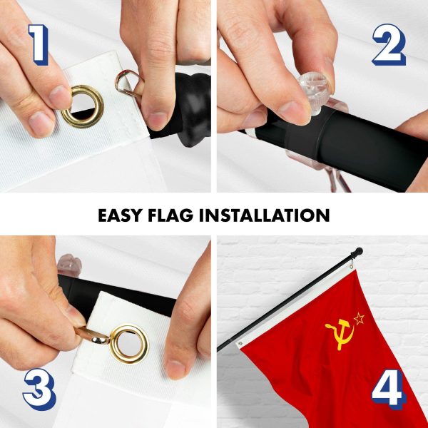 G128 Combo Pack: 6 Ft Tangle Free Aluminum Spinning Flagpole (Black) & Union of Soviet Socialist Republics USSR Flag 3x5 Ft, LiteWeave Pro Series Printed 150D Polyester | Pole with Flag Included - Image 7