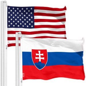 G128 Combo Pack: American USA Flag 3x5 Ft & Slovakia Flag 3x5 Ft, Both Printed 150D Polyester, Indoor/Outdoor, Brass Grommets
