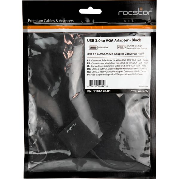 Rocstor Premium USB to VGA Adapter - USB 3.0 to VGA External USB Video Graphics Adapter for PC - Resolutions up to 1920x1200 1080p- 1x USB 3.0 Type A Male, 1 x VGA Female - 6" - Black - Compatible with PC USB GRAPHICS CARD ADAPTER - Image 2