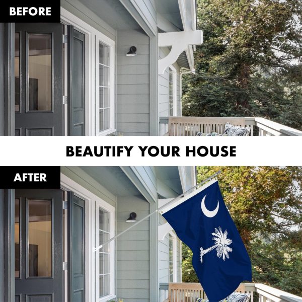 G128 Combo Pack: 5 Ft Tangle Free Spinning Flagpole (Silver) & South Carolina Flag 2x3 Ft Embroidered 220GSM Spun Polyester, Brass Grommets (Flag Included) Aluminum Flag Pole - Image 3