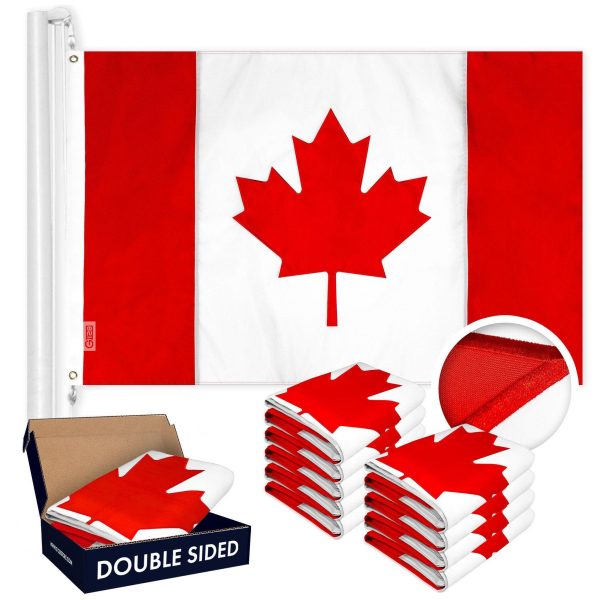 G128 10 Pack: Canada Canadian Flag | 3x6 Ft | Double ToughWeave Series Double Sided Embroidered 210D Polyester | Country Flag, Embroidered Design, Indoor/Outdoor, Brass Grommets, Heavy Duty, 3-ply