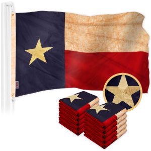 G128 10 Pack: Texas Tea-Stained Flag | 2x3 Ft | ToughWeave Pro Series Embroidered 420D Polyester | Embroidered Design, Indoor/Outdoor, Brass Grommets, High Quality