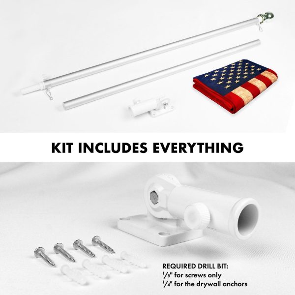 G128 Combo Pack: 5 Ft Tangle Free Aluminum Spinning Flagpole (Silver) & USA Tea-Stained Flag 2x3 Ft, ToughWeave Pro Series Embroidered 420D Polyester | Pole with Flag Included - Image 2