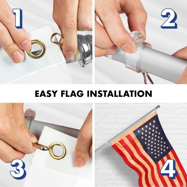 G128 Combo Pack: 5 Ft Tangle Free Aluminum Spinning Flagpole (Silver) & USA Tea-Stained Flag 2x3 Ft, ToughWeave Pro Series Embroidered 420D Polyester | Pole with Flag Included - Image 7