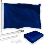 G128 Combo Pack: 5 Ft Tangle Free Aluminum Spinning Flagpole (Silver) & Solid Blue Color Flag 2.5x4 Ft, LiteWeave Pro Series Printed 150D Polyester | Pole with Flag Included