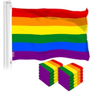 G128 10 Pack: LGBT Rainbow Pride Flag | 3x5 Ft | LiteWeave Pro Series Printed 150D Polyester | Indoor/Outdoor, Vibrant Colors, Brass Grommets, Thicker and More Durable Than 100D 75D Polyester