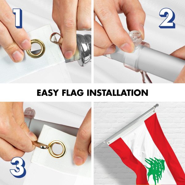 G128 Combo Pack: 6 Ft Tangle Free Spinning Flagpole (Silver) & Lebanon Flag 3x5 Ft Printed 150D Polyester, Brass Grommets (Flag Included) Aluminum Flag Pole - Image 7