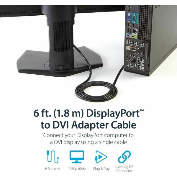 StarTech.com 6ft (1.8m) DisplayPort to DVI Cable, DisplayPort to DVI Adapter Cable, DP to DVI-D Converter, Replacement for DP2DVIMM6 - Image 2