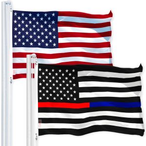 G128 Combo Pack: USA American Flag 3x5 Ft 150D Printed Stars & Thin Blue and Red Line Flag 3x5 Ft 150D Printed
