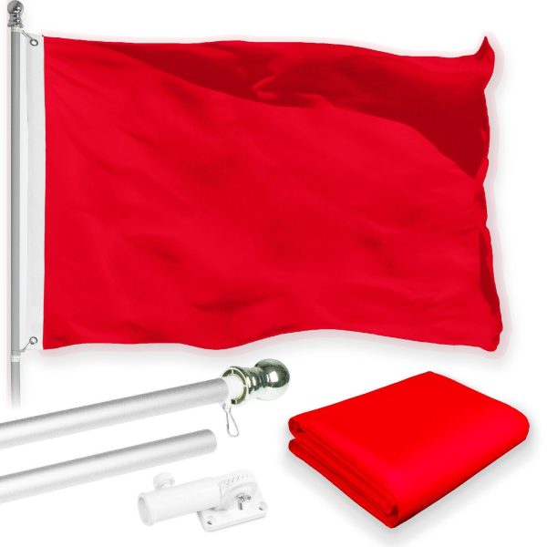 G128 Combo Pack: 5 Ft Tangle Free Aluminum Spinning Flagpole (Silver) & Solid Red Color Flag 2.5x4 Ft, LiteWeave Pro Series Printed 150D Polyester | Pole with Flag Included