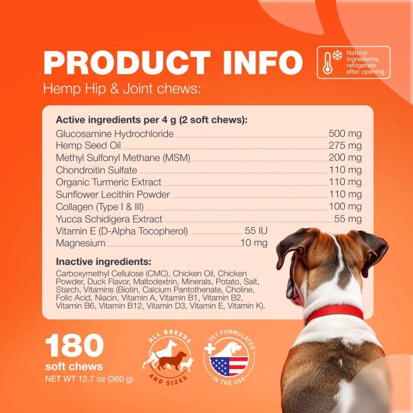 Glucosamine for Dogs   Hemp Hip and Joint Supplement for Dogs   Glucosamine Chondroitin Chews with MSM Turmeric Collagen for Mobility Bone Skin and Coat Health   Maintains Muscle Strength - Image 7