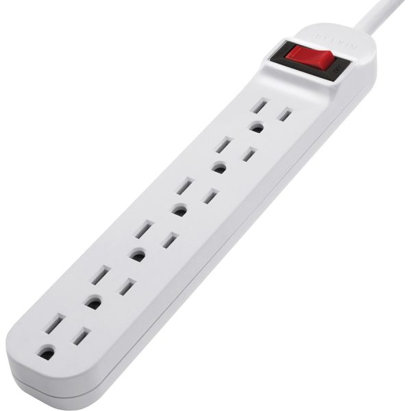 Belkin 6-Outlet Power Strip - 3ft Cord - Straight Plug - On-Off Switch - White - Image 4