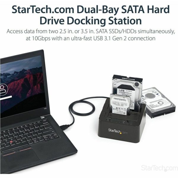 StarTech.com Dual-Bay USB 3.1 to SATA Hard Drive Docking Station, 2.5/3.5" SATA I/II/III, SSD/HDD Dock, USB Hard Drive Bay, Top-Loading - Image 2