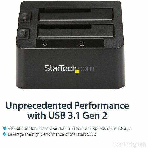 StarTech.com Dual-Bay USB 3.1 to SATA Hard Drive Docking Station, 2.5/3.5" SATA I/II/III, SSD/HDD Dock, USB Hard Drive Bay, Top-Loading - Image 3