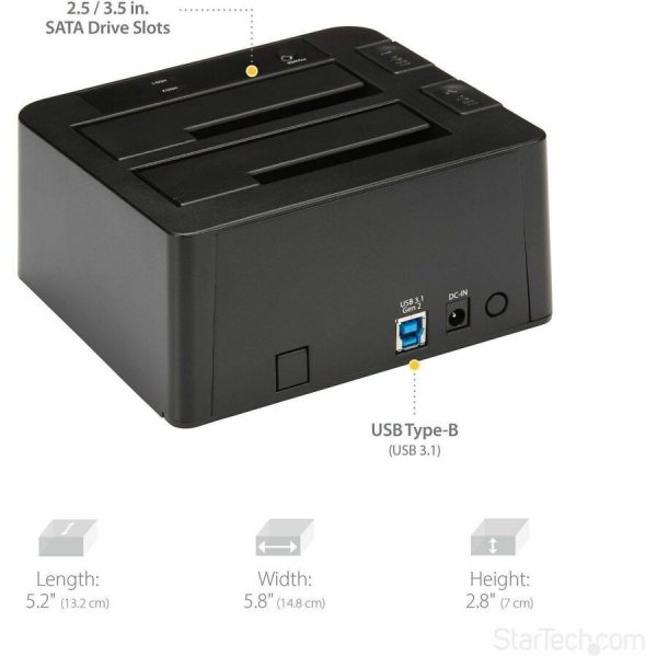 StarTech.com Dual-Bay USB 3.1 to SATA Hard Drive Docking Station, 2.5/3.5" SATA I/II/III, SSD/HDD Dock, USB Hard Drive Bay, Top-Loading - Image 5