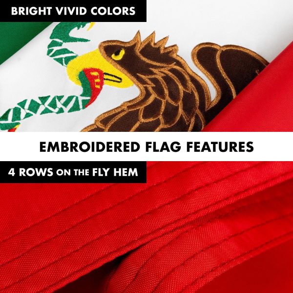 G128 Combo Pack: 5 Ft Tangle Free Aluminum Spinning Flagpole (Silver) & Mexico Mexican Flag 2.5x4 Ft, Double ToughWeave Series Double Sided Embroidered 210D Polyester | Pole with Flag Included - Image 5