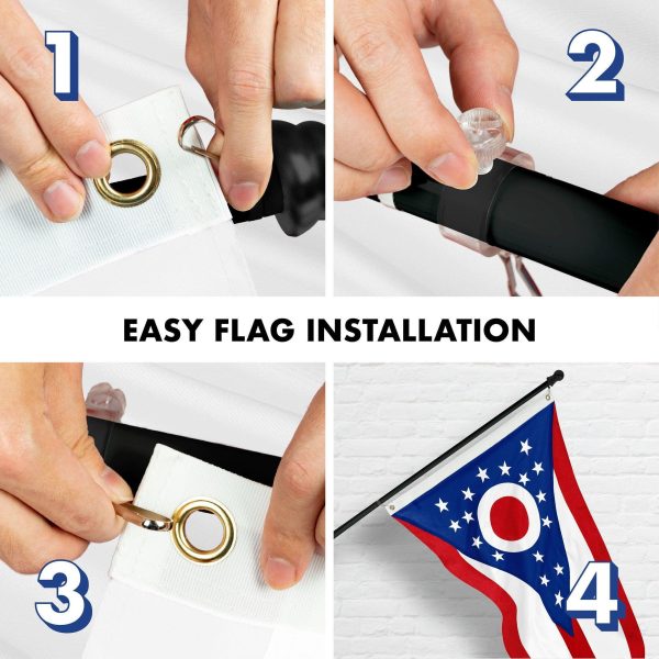 G128 Combo Pack: 5 Ft Tangle Free Aluminum Spinning Flagpole (Black) & Ohio OH State Flag 2x3 Ft, StormFlyer Series Embroidered 220GSM Spun Polyester | Pole with Flag Included - Image 7