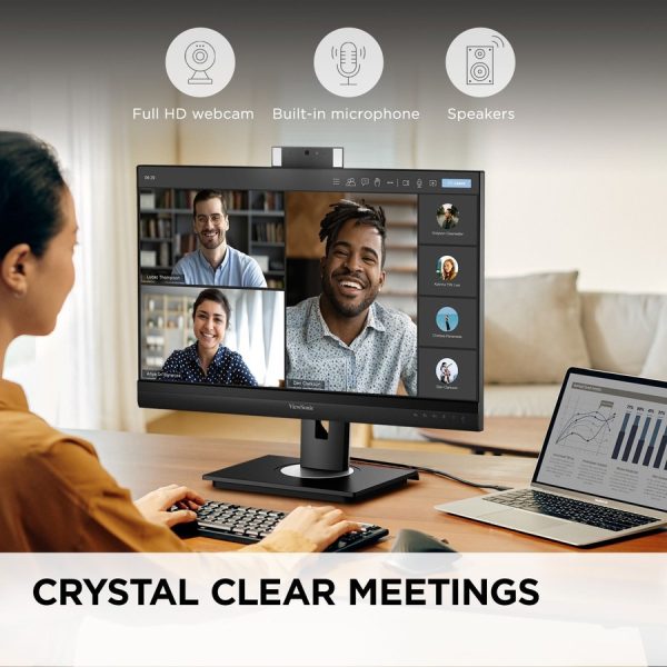 ViewSonic VG2456V 24 Inch 1080p Video Conference Monitor with Webcam, 2 Way Powered 90W USB C, Docking Built-In, Gigabit Ethernet RJ45, 40 Degree Tilt Ergonomics - Image 9
