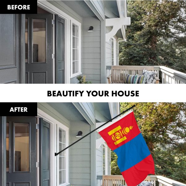 G128 Combo Pack: 6 Ft Tangle Free Aluminum Spinning Flagpole (Black) & Mongolia Mongolian Flag 3x5 Ft, LiteWeave Pro Series Printed 150D Polyester | Pole with Flag Included - Image 3