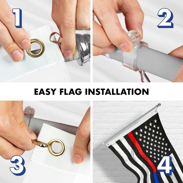 G128 - 5 Feet Tangle Free Spinning Flagpole (Silver) Thin Blue&Red Line Flag Brass Grommets Embroidered 2x3 ft (Flag Included) Aluminum Flag Pole - Image 7