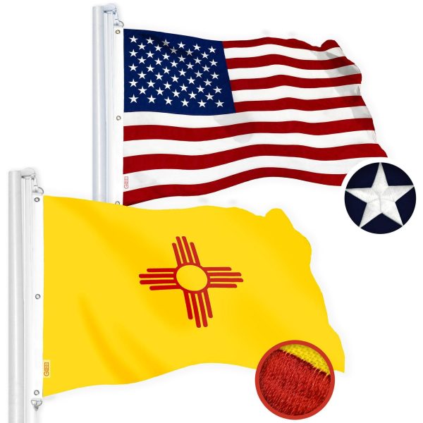 G128 Combo Pack: American USA Flag 5x8 Ft & New Mexico Flag 5x8 Ft, Both Embroidered SPUN Polyester, Indoor/Outdoor, Brass Grommets