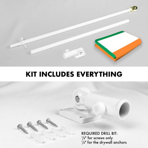 G128 Combo Pack: 6 Feet Tangle Free Spinning Flagpole (White) Ireland Irish Flag 3x5 ft Printed 150D Brass Grommets (Flag Included) Aluminum Flag Pole - Image 2