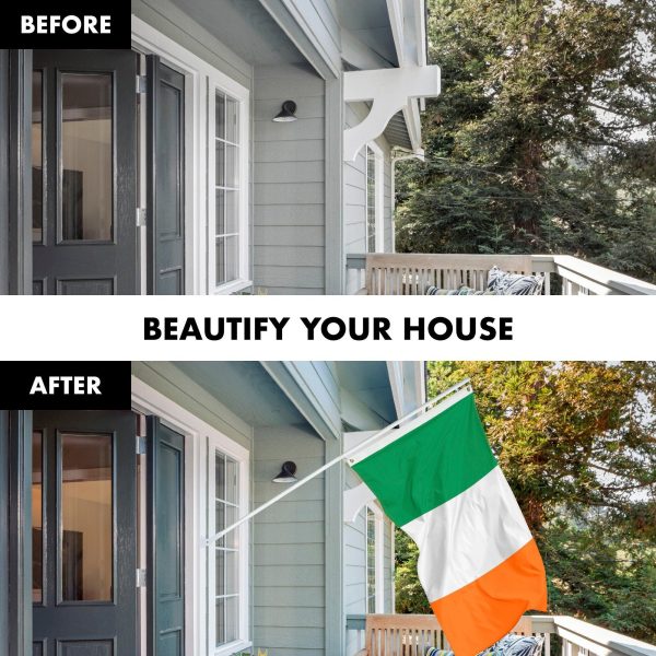 G128 Combo Pack: 6 Feet Tangle Free Spinning Flagpole (White) Ireland Irish Flag 3x5 ft Printed 150D Brass Grommets (Flag Included) Aluminum Flag Pole - Image 3