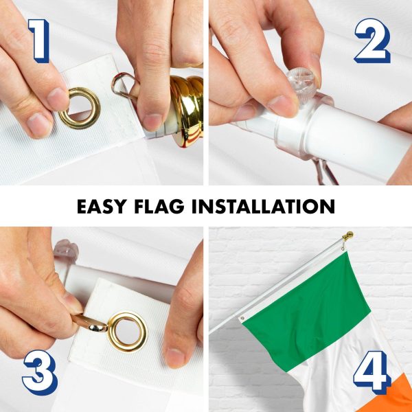 G128 Combo Pack: 6 Feet Tangle Free Spinning Flagpole (White) Ireland Irish Flag 3x5 ft Printed 150D Brass Grommets (Flag Included) Aluminum Flag Pole - Image 7