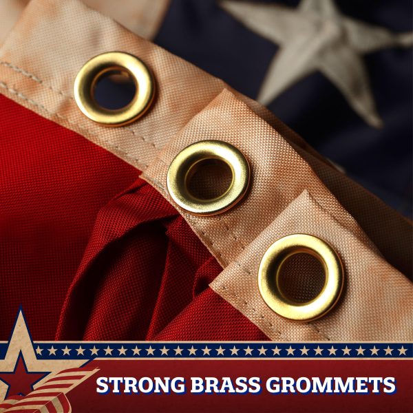 G128 - 3 Pack: USA Tea Stained Pleated Fan Flag 1.5x3FT Embroidered Polyester Stars and Stripes - Image 2