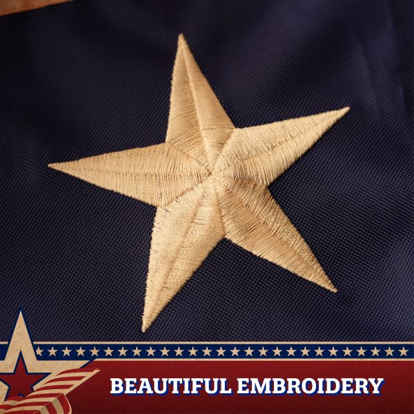 G128 - 3 Pack: USA Tea Stained Pleated Fan Flag 1.5x3FT Embroidered Polyester Stars and Stripes - Image 3