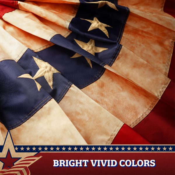 G128 - 3 Pack: USA Tea Stained Pleated Fan Flag 1.5x3FT Embroidered Polyester Stars and Stripes - Image 4